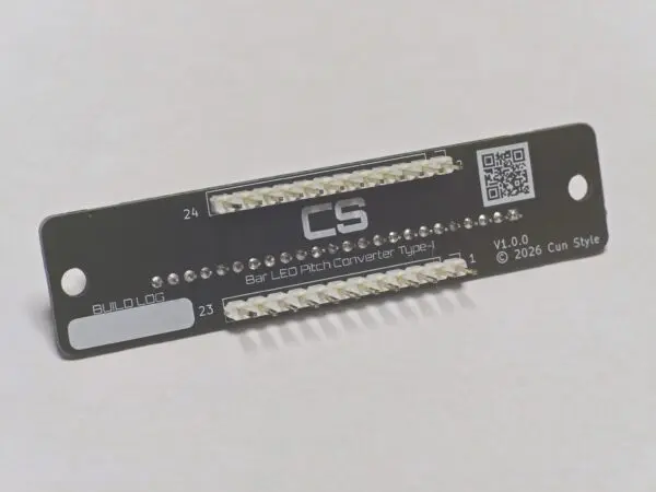 LEDバーのピッチ変換基板側。基板上に端子番号と接続部が並んでいます。