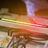 ブレッドボード上で点灯している12レベルLEDバー。緑・黄・赤のLEDが並んでいます。